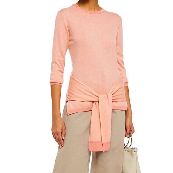 MAJE Womens Sweater Size 1 Small Peach Pullover Thin Knit Wool Tie Front MERYLA - Picture 1 of 8